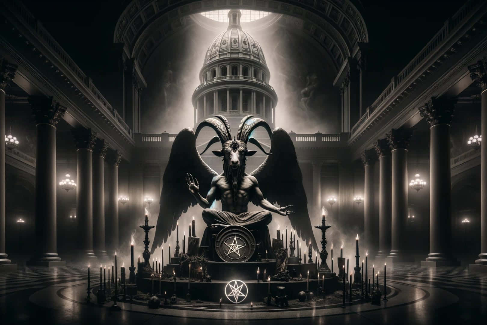 Baphomet Statuein Grand Hall Wallpaper