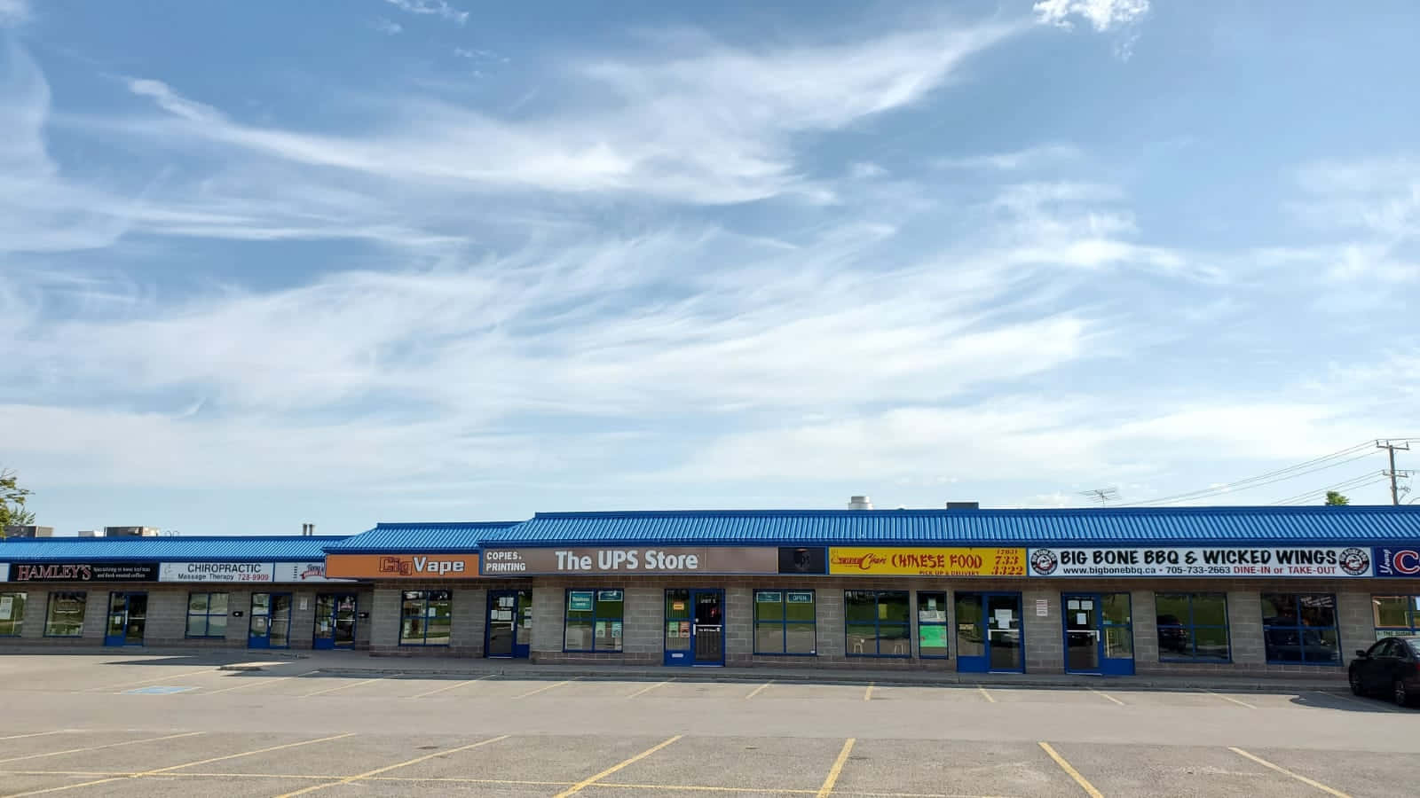 Barrie Strip Mall Blue Awnings Wallpaper