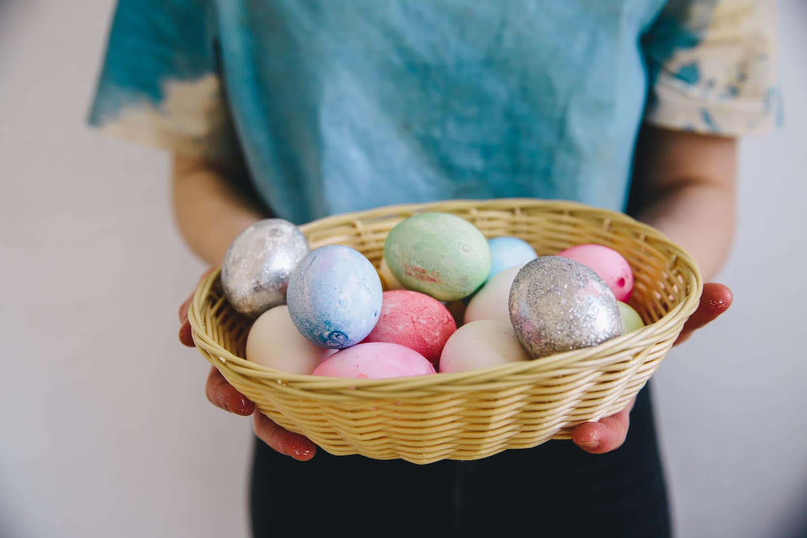 Basket Of Pastel Easter Eggs Wallpaper