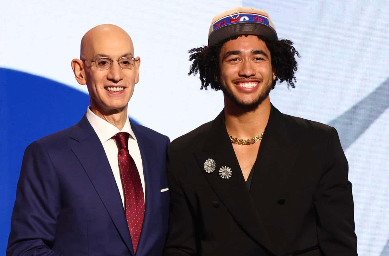 Basketball Draft Smile Bald Man And Athlete With Hat Wallpaper