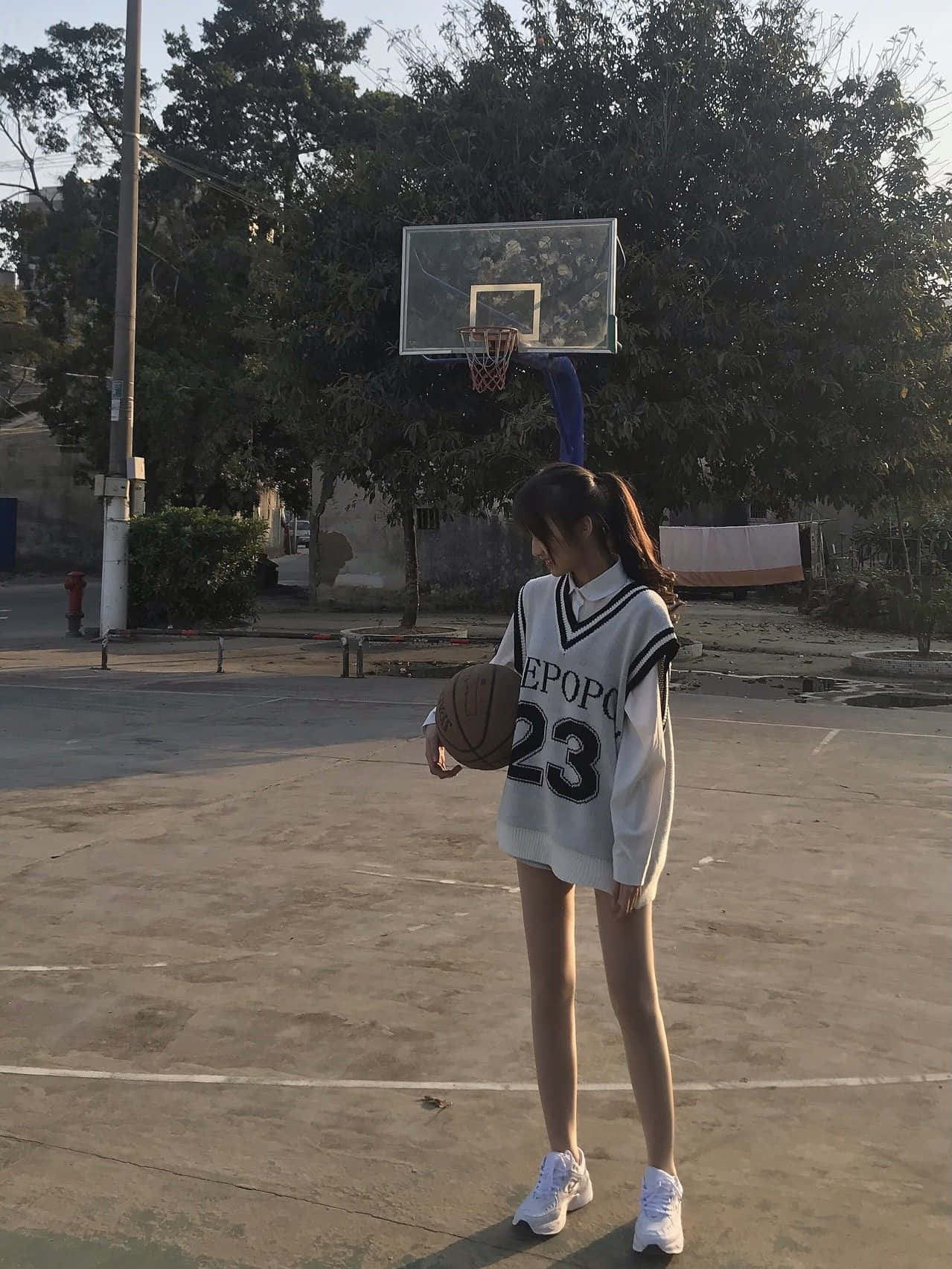 Basketball Girl Aesthetic_ Outdoor Court.jpg Wallpaper