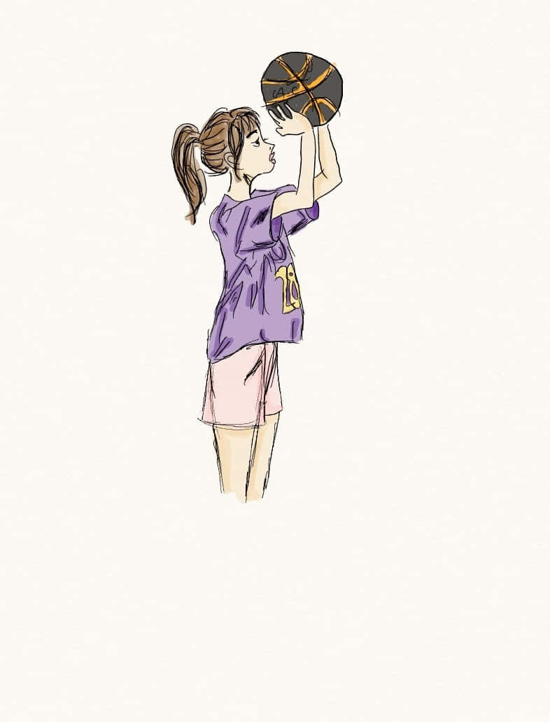 Basketball Girl Shooting Sketch Wallpaper