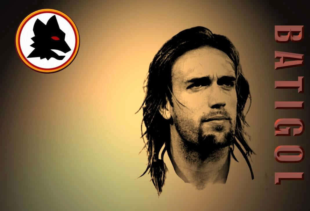 Batigol Gabriel Batistuta With As Roma Logo Poster Wallpaper