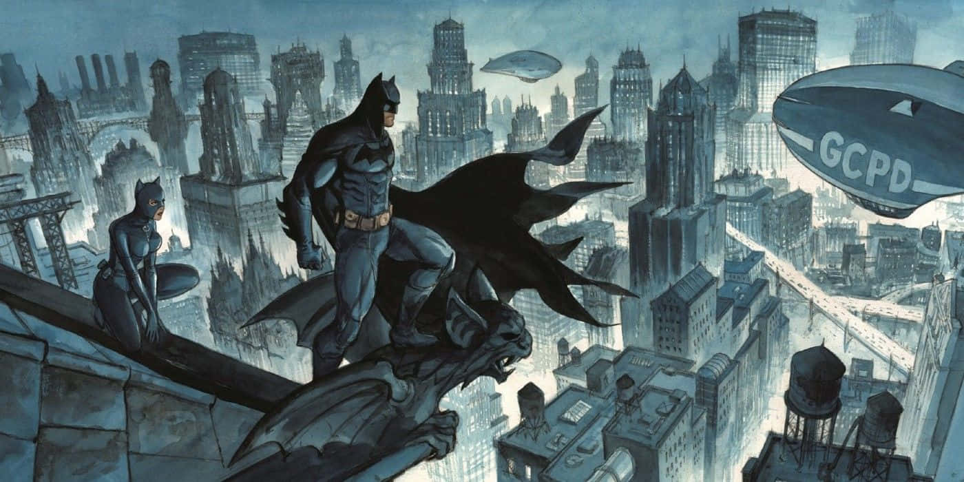 Batman_and_ Catwoman_ Overlooking_ Gotham Wallpaper