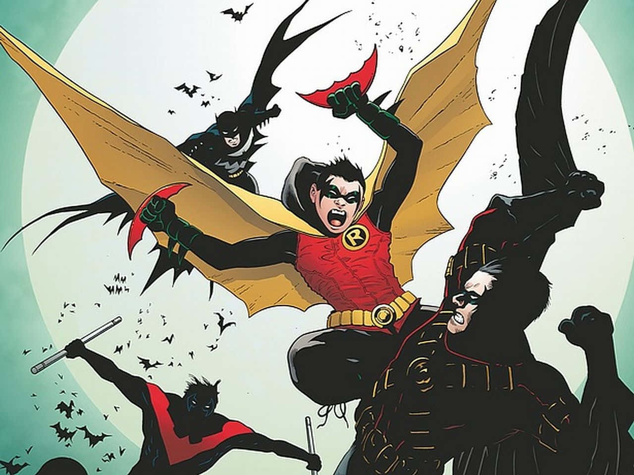 Batman And Robin Face Off In An Epic Battle Wallpaper