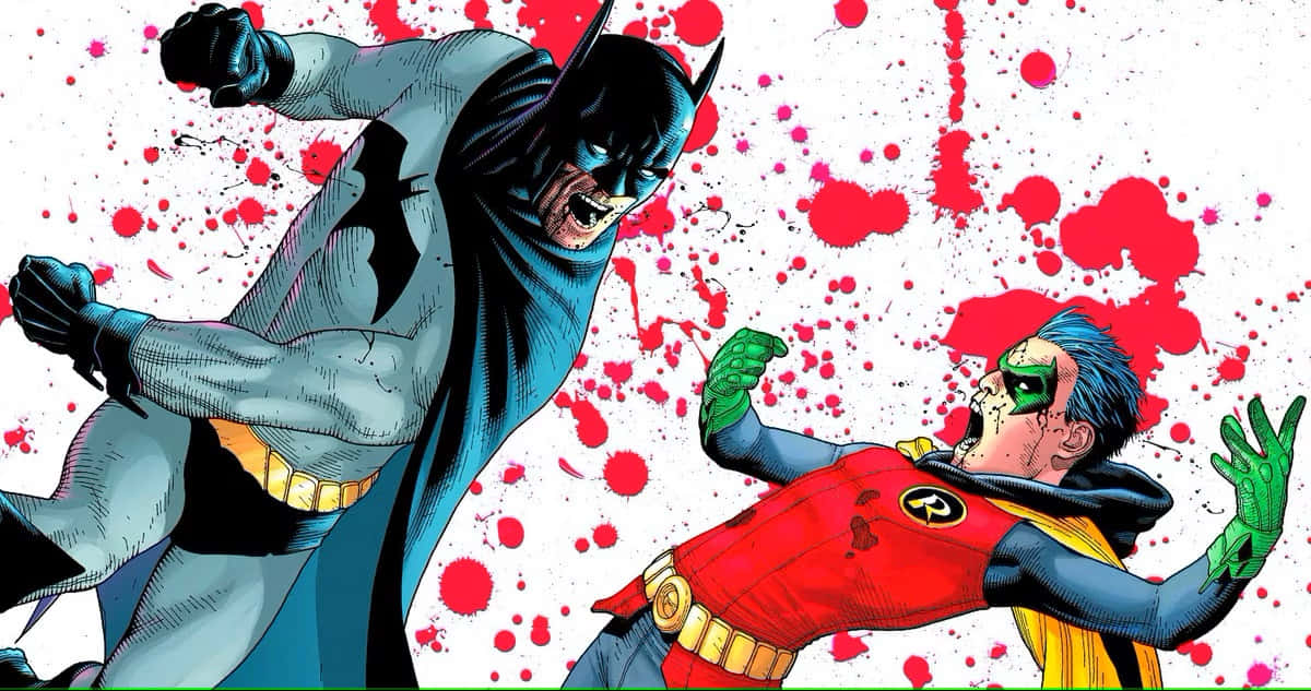 Batman And Robin Face Off In Intense Battle Wallpaper