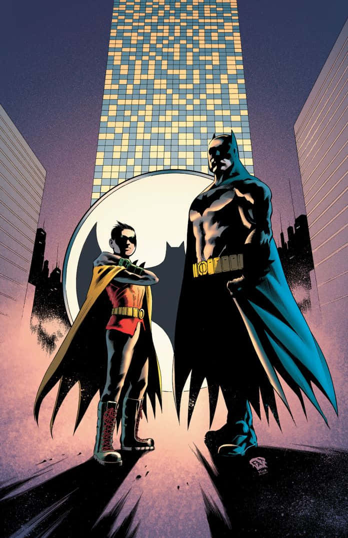 Batman And Robin Ready For Action In The Night City Wallpaper