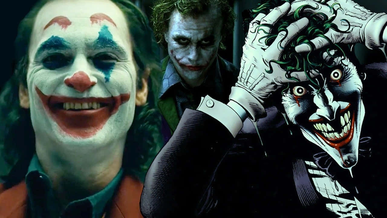 Batman And The Three Jokers Face Off Wallpaper