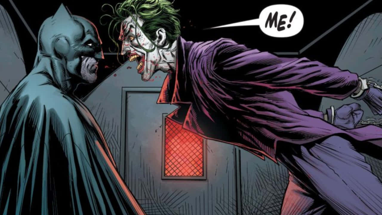 Batman Facing The Three Jokers In An Intense Showdown Wallpaper