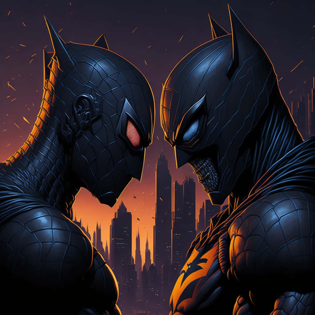 Batman Spiderman Faceoff Artwork Wallpaper