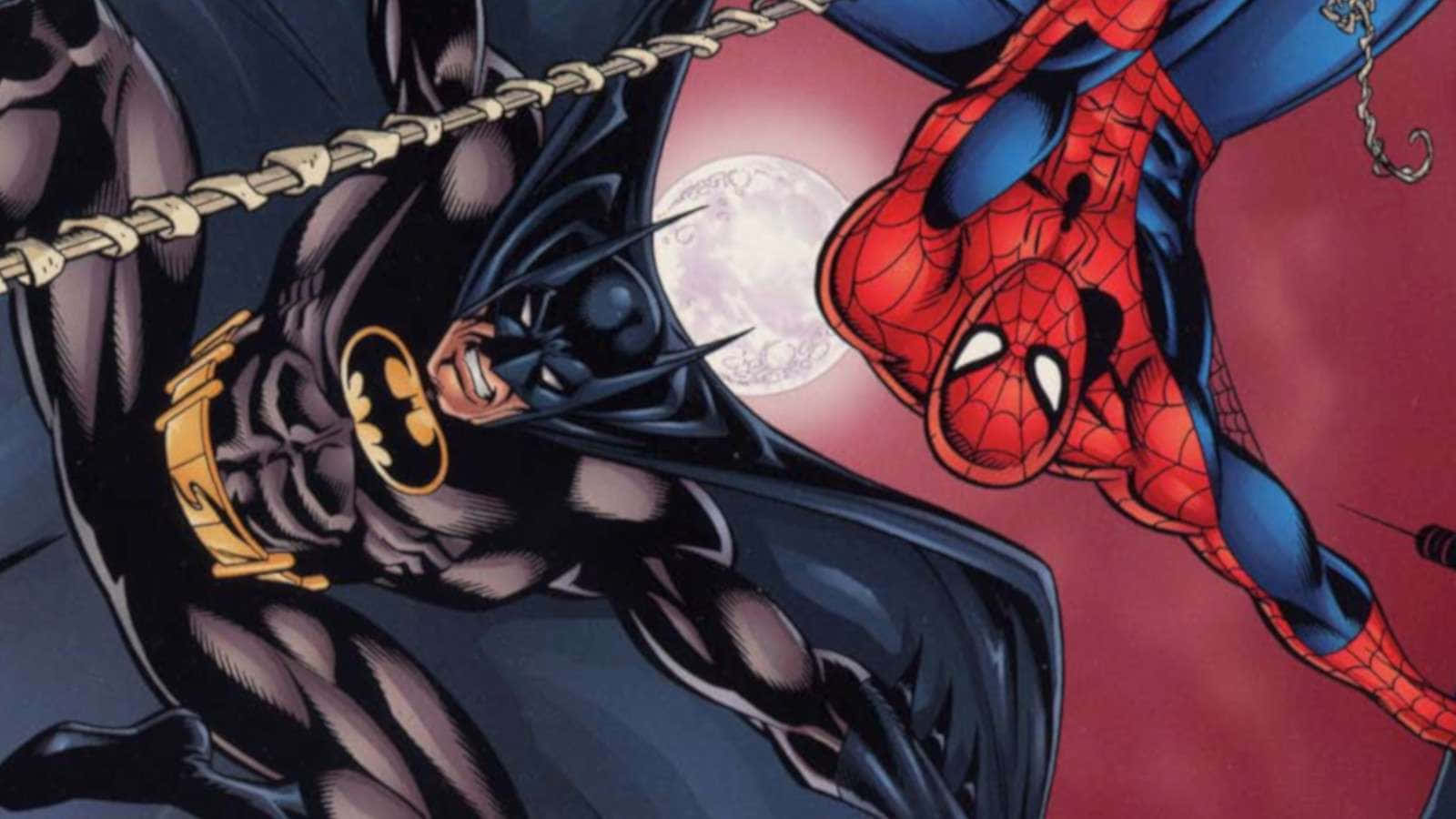 Batman Spiderman Moonlit Team Up Wallpaper