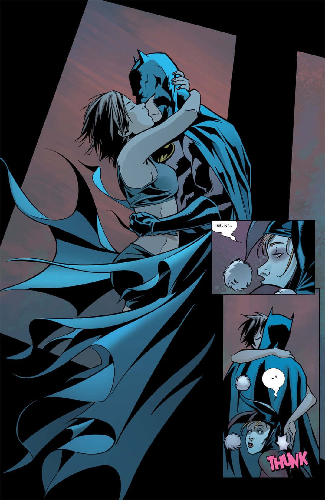 Batmanand Catwoman Kiss Comic Panel Wallpaper