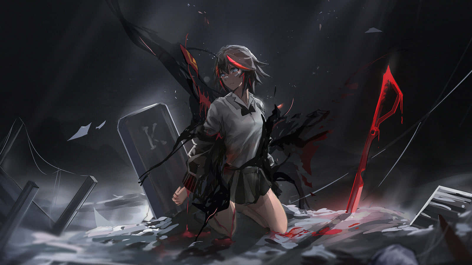 Battle Ready Anime Girlwith Scythe Wallpaper