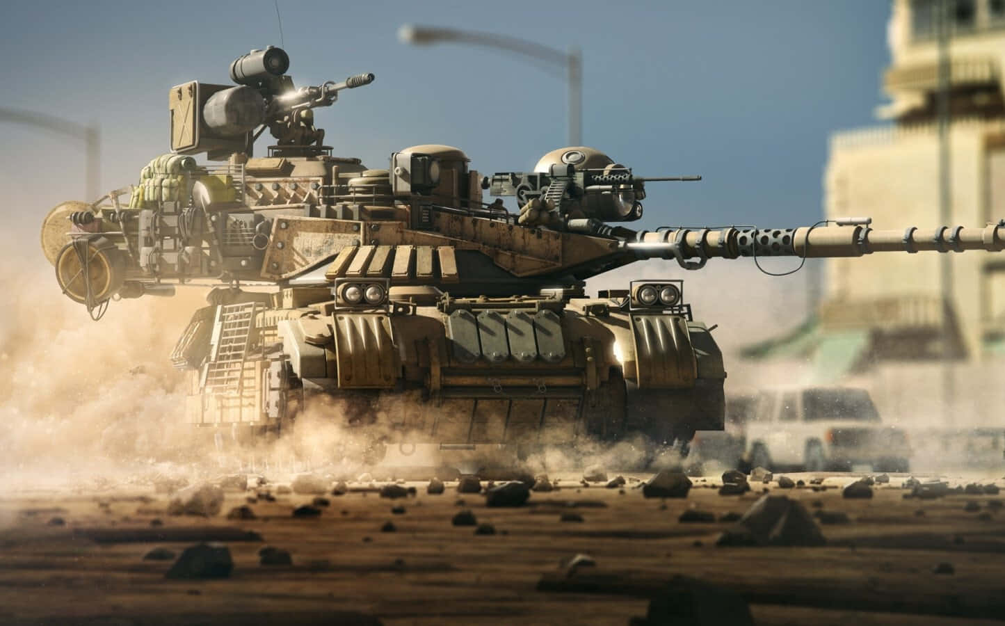 Battlefield Tank Traversing Through Rough Terrain Wallpaper