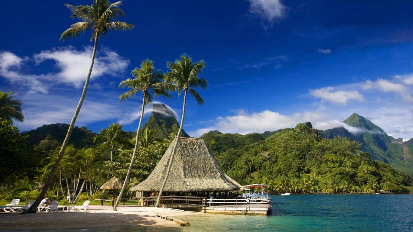 Beach Nipa Hut In Mauritius Wallpaper