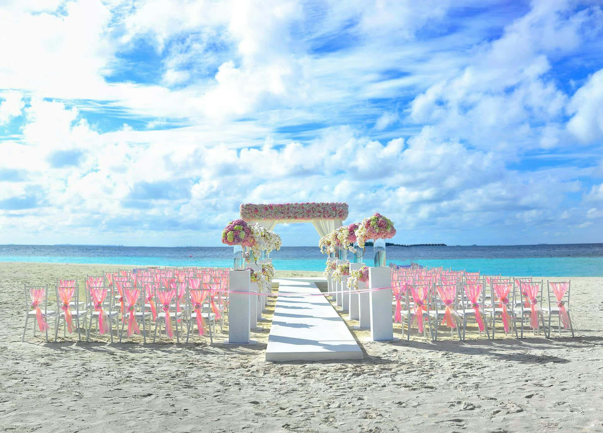 Beach Wedding Setup Beige Aesthetic Wallpaper