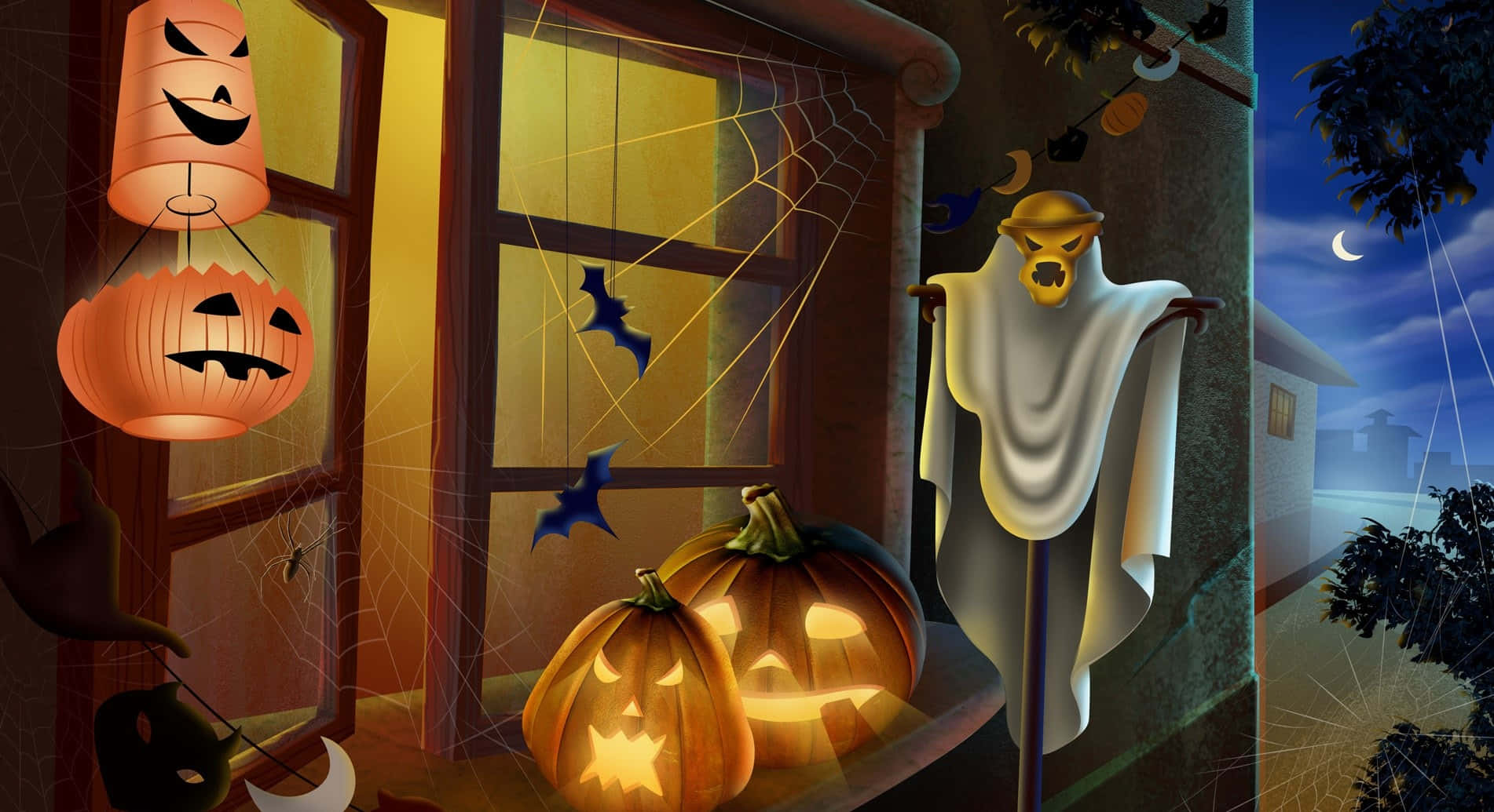 Beautiful Halloween Decor Of A House Wallpaper