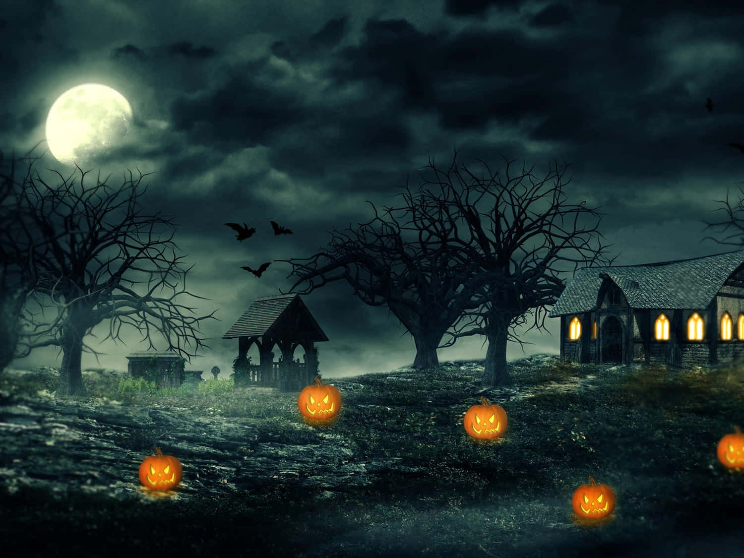 Beautiful Halloween Pumpkins Glowing Wallpaper