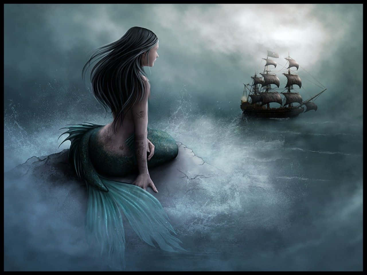 Beautiful Mermaid And A Boat Wallpaper