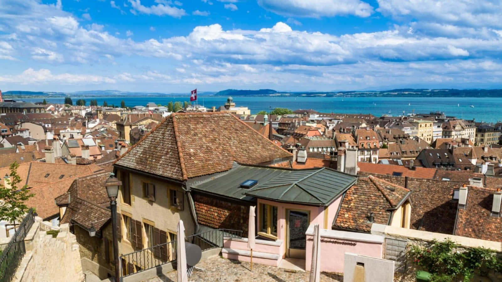 Beautiful Panoramic View Of Lake Neuchâtel Wallpaper