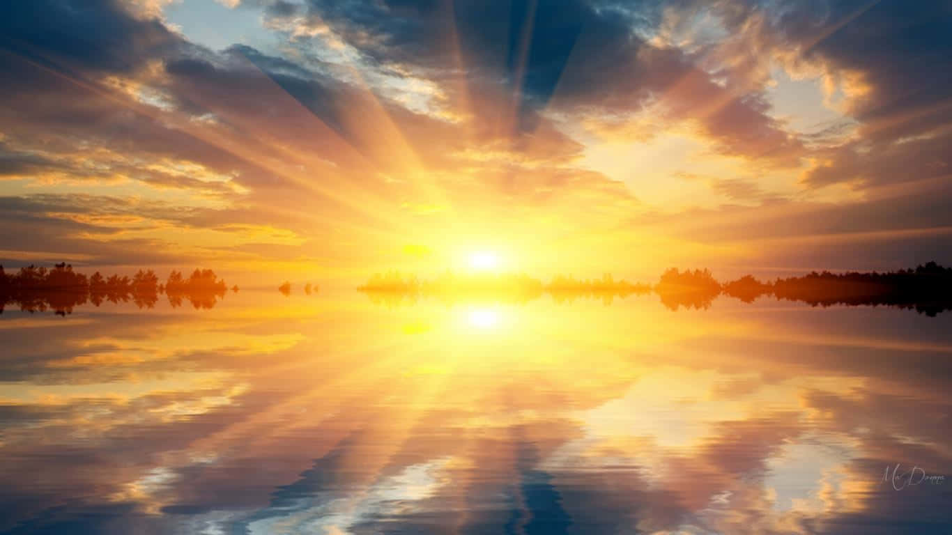 Beautiful Sunrise From A Riverside Meadow Wallpaper