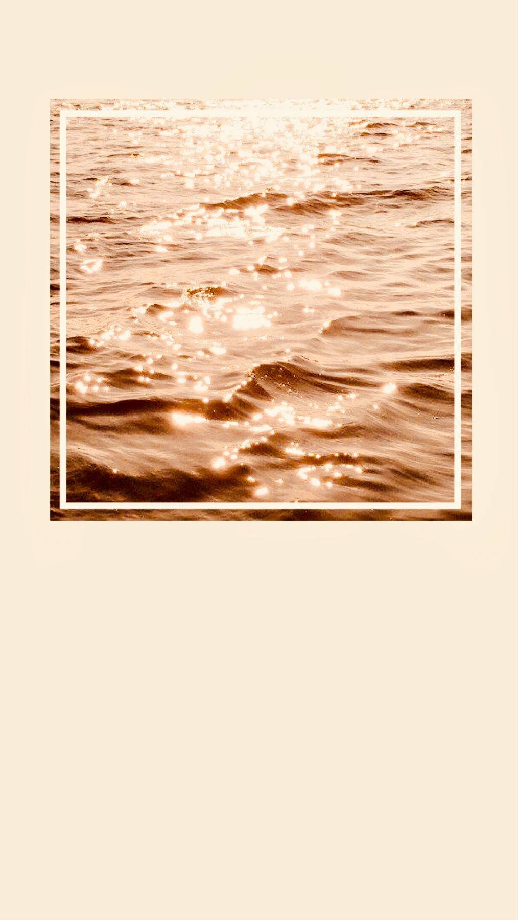 Beige Aesthetic Phone With Ocean Photo Wallpaper