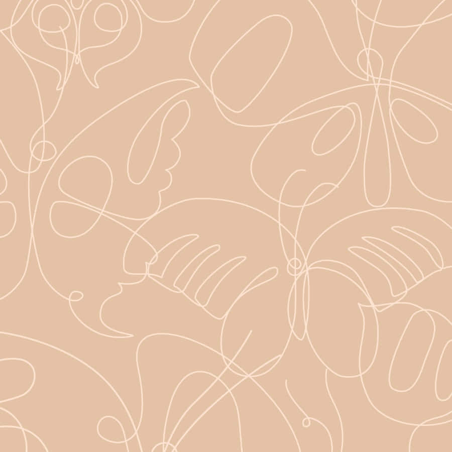 Beige Butterfly Line Art Aesthetic.jpg Wallpaper