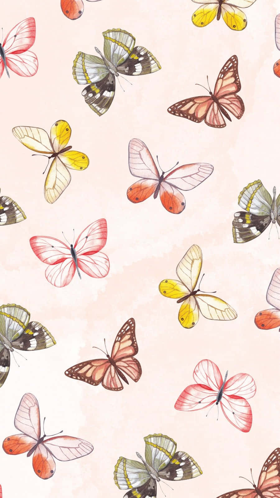 Beige Butterfly Pattern Aesthetic.jpg Wallpaper