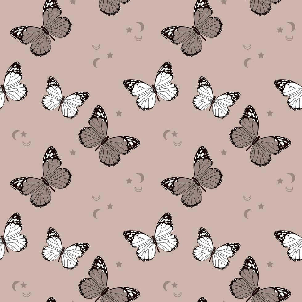 Beige Butterfly Pattern Aesthetic Wallpaper