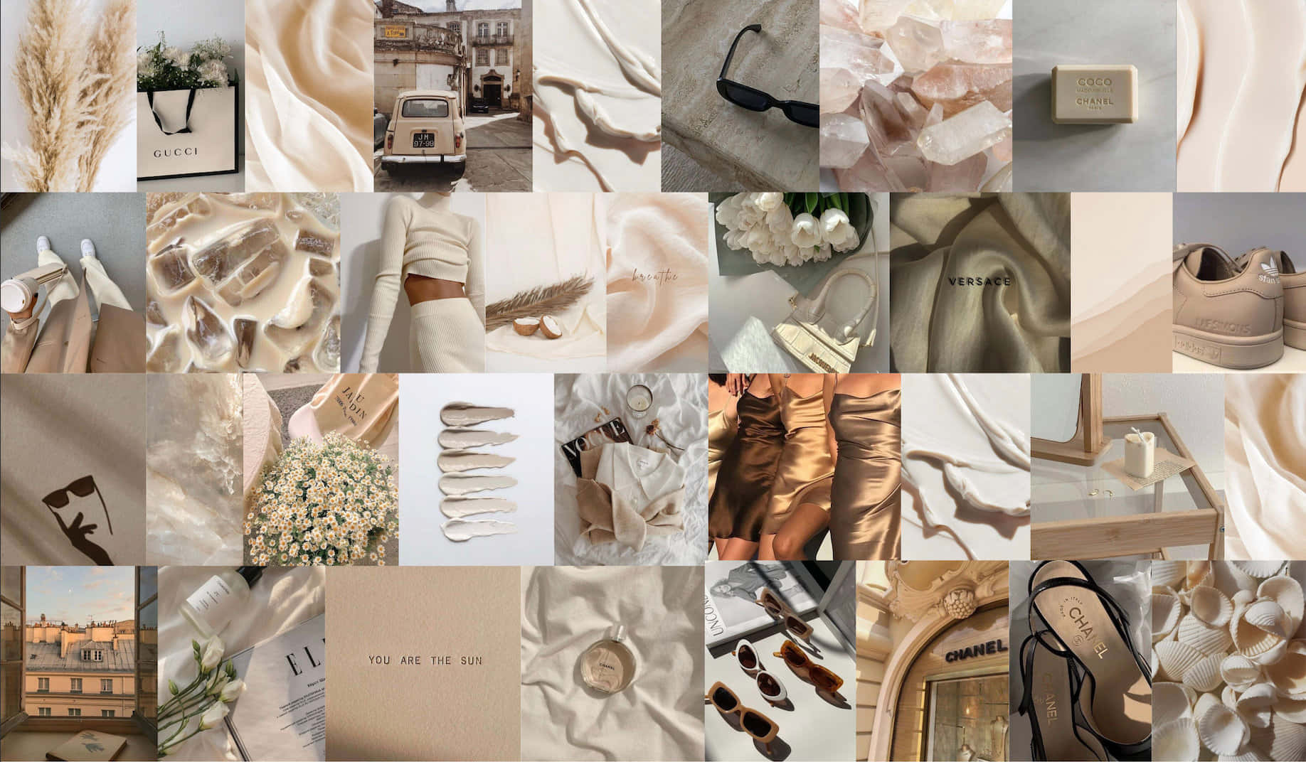 Beige Cream Aesthetic Collage Wallpaper