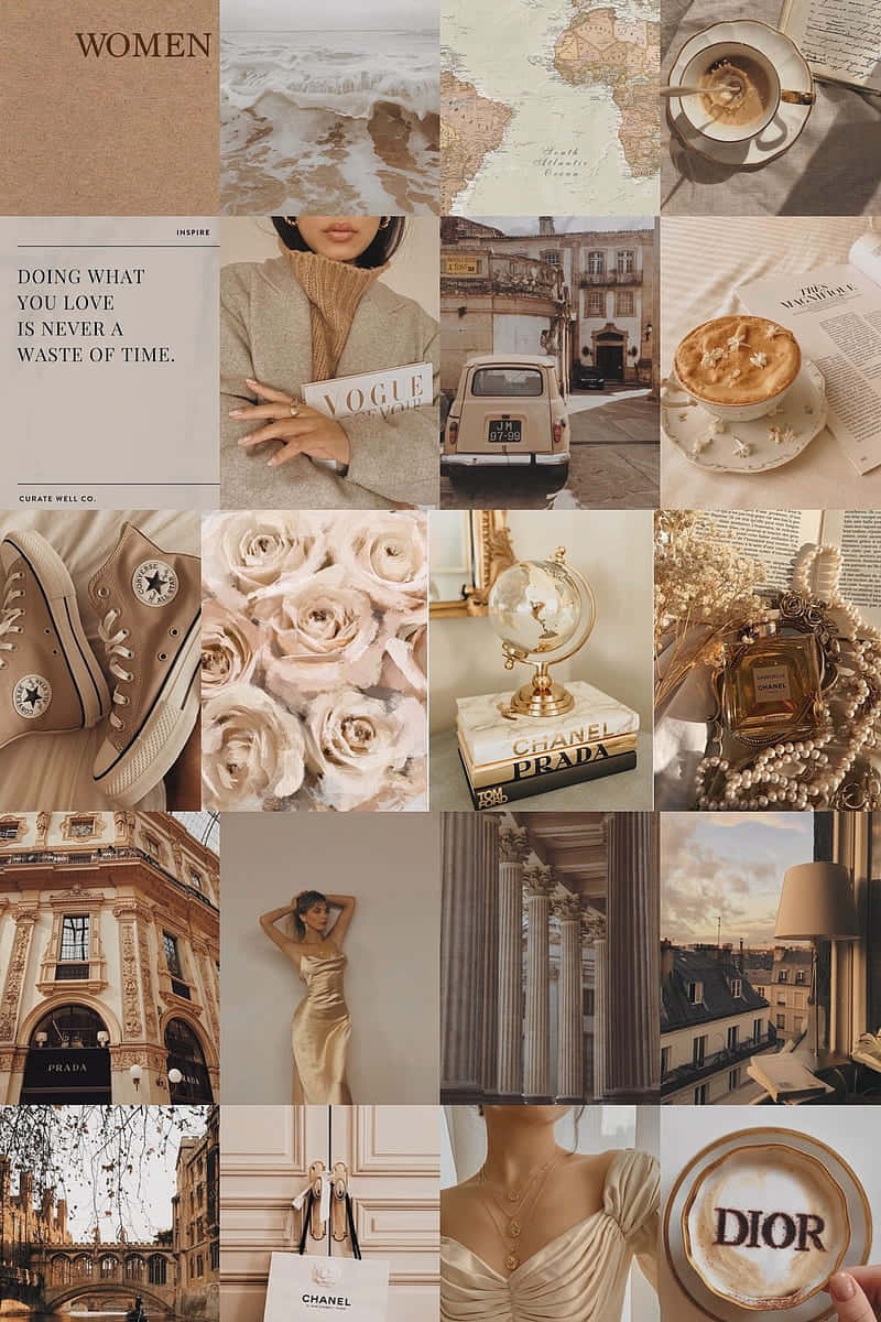 Beige Tan Aesthetic Collage Wallpaper