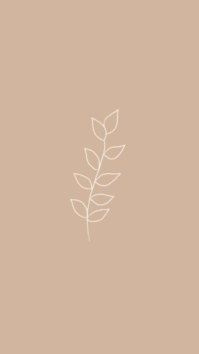 Beige Tan Leaf Illustration Aesthetic Wallpaper