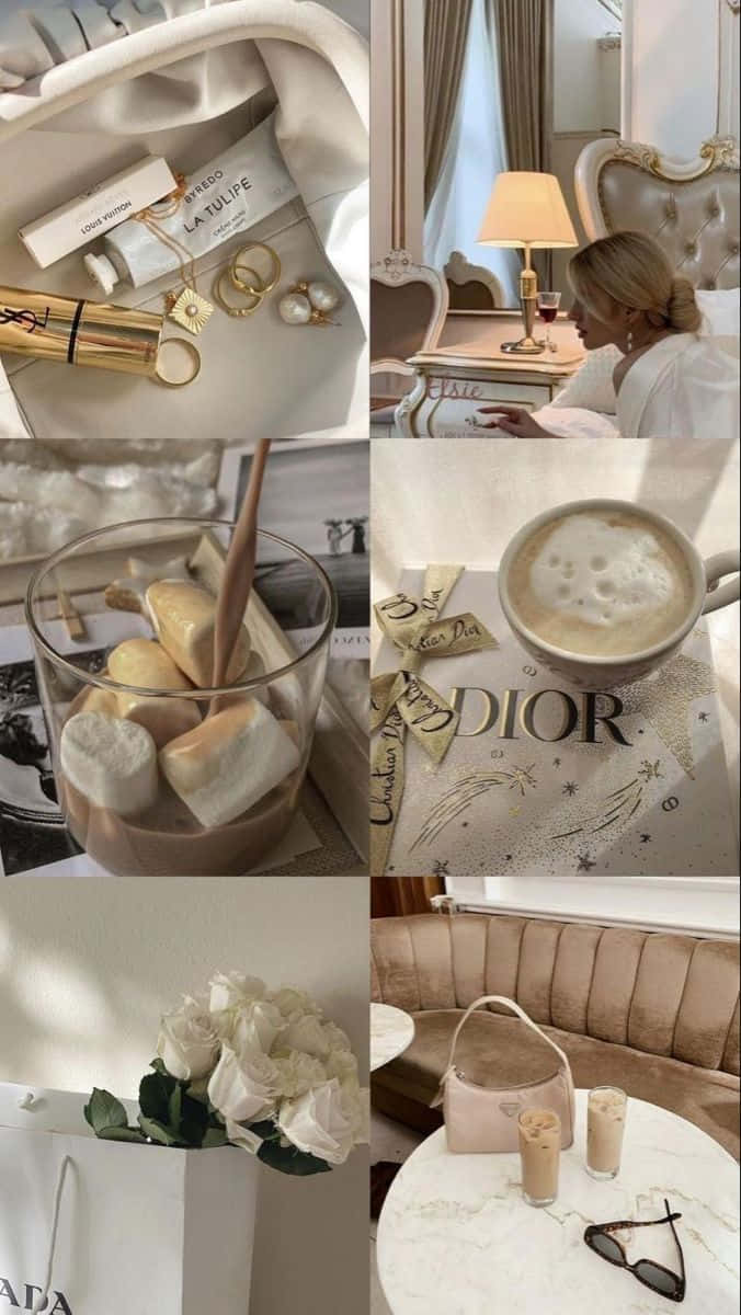 Beige Vanilla Aesthetic Collage Wallpaper