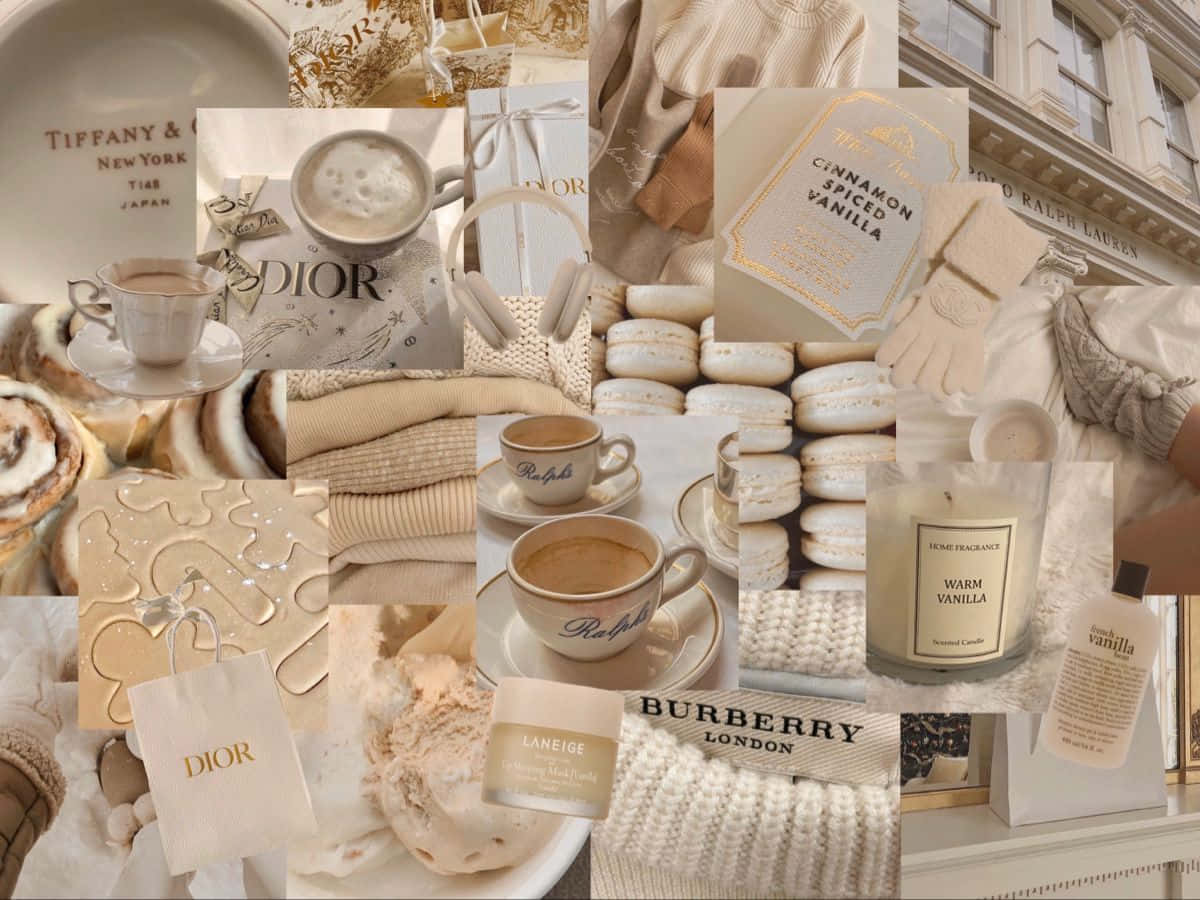 Beige Vanilla Luxury Brands Collage Wallpaper