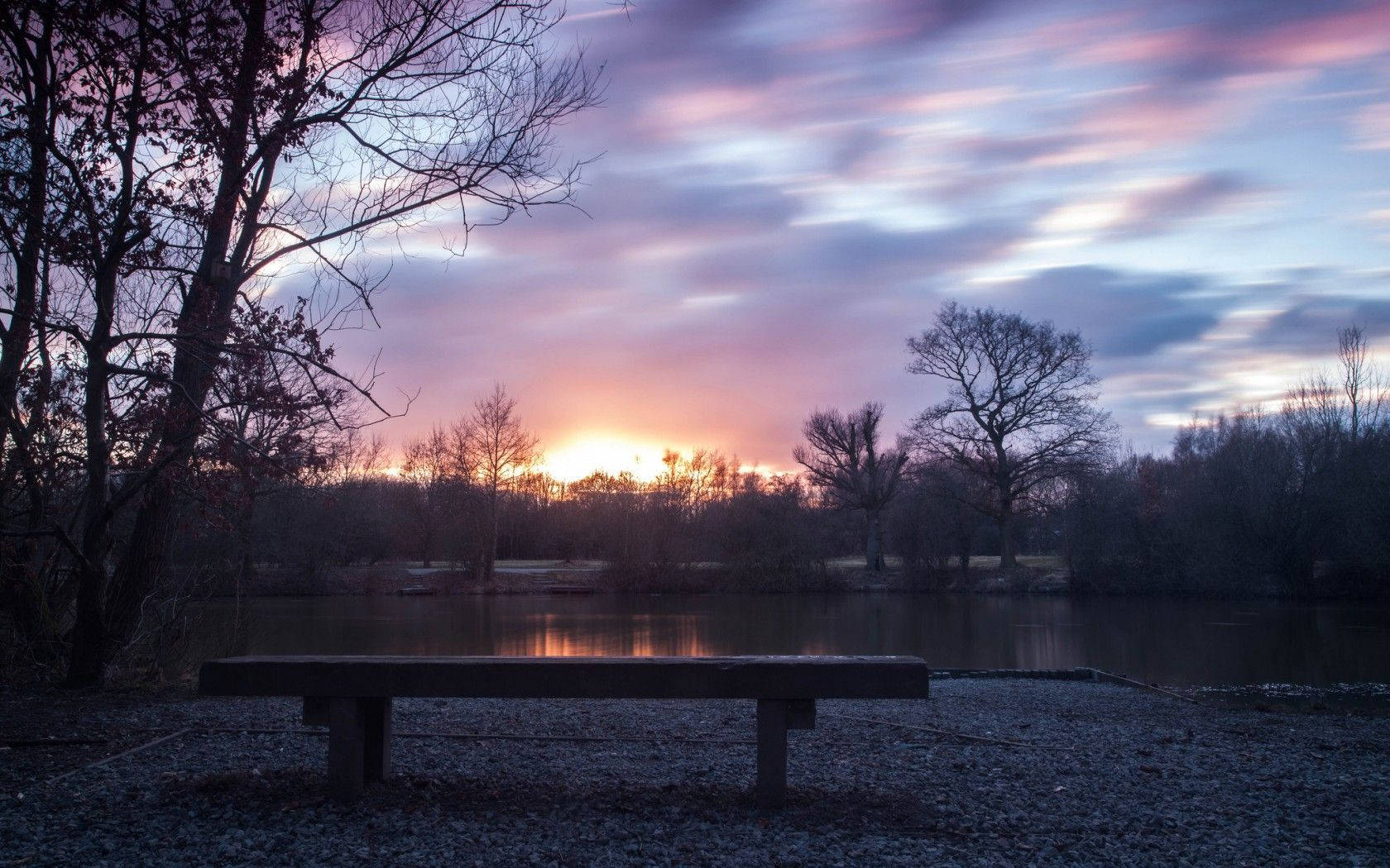 Bench At Twilight Wallpaper