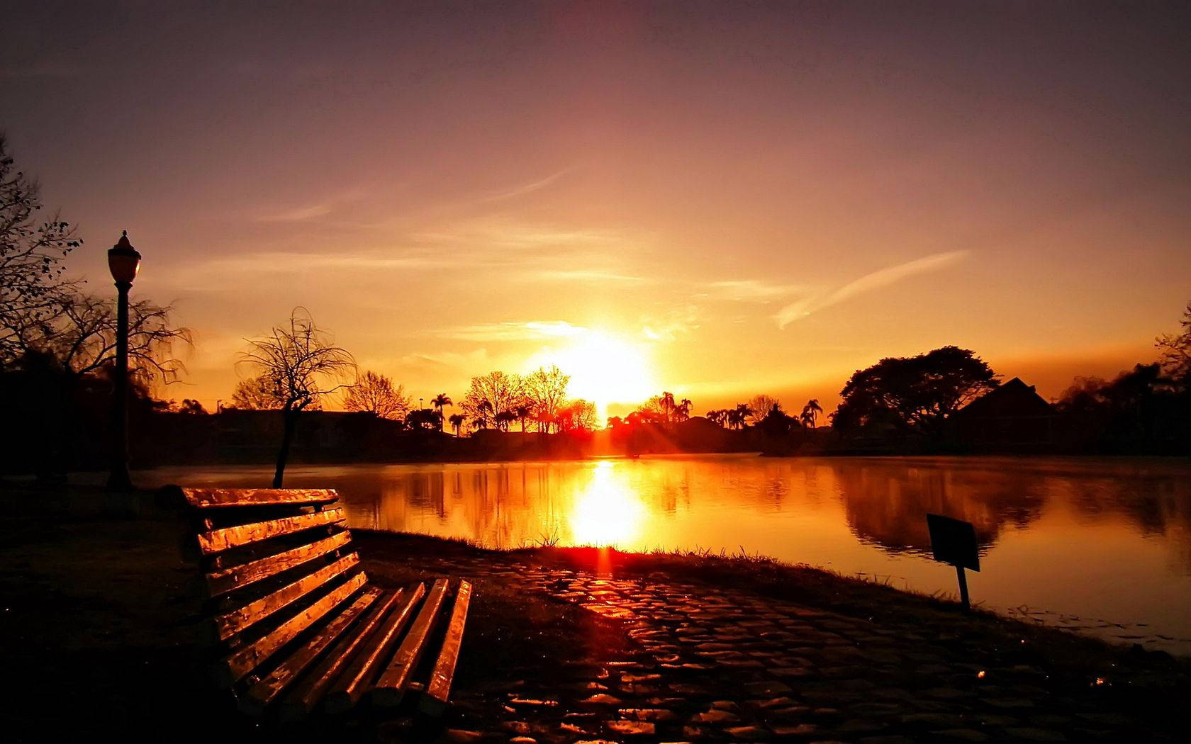 Bench On Warm Sunset Wallpaper