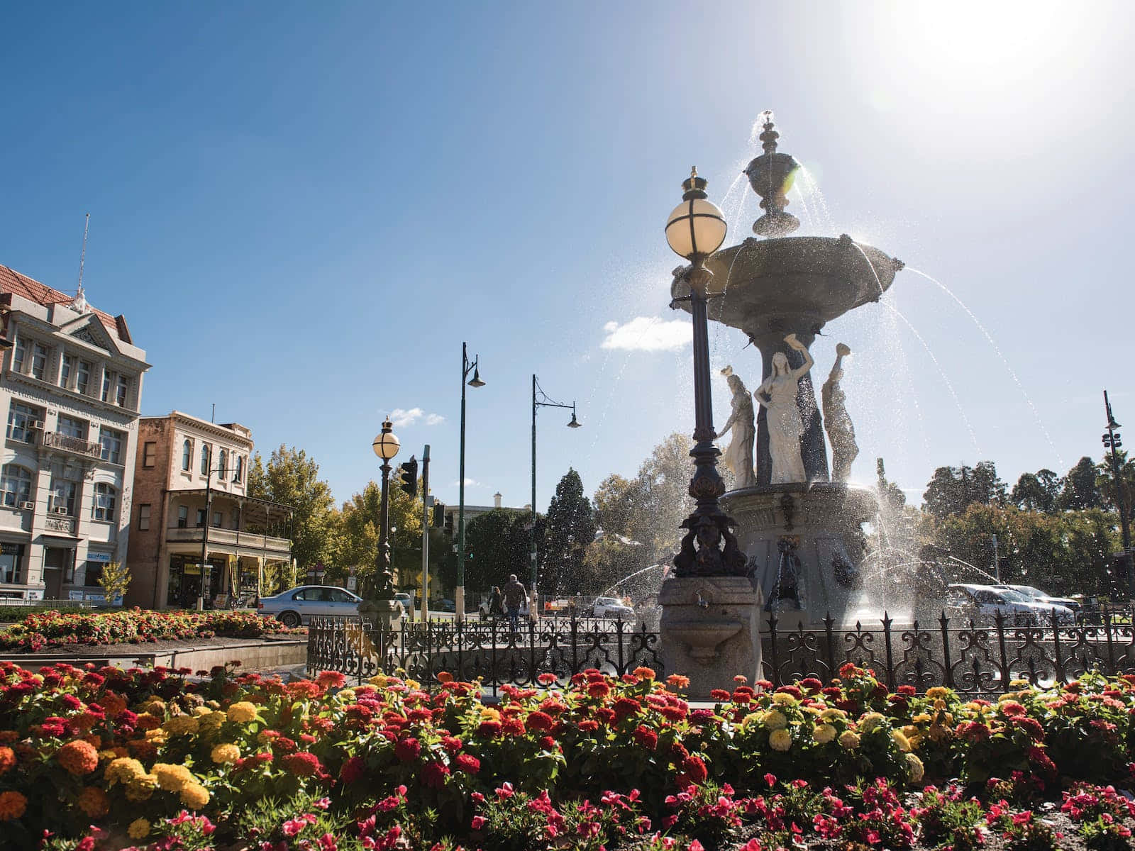 Bendigo Fountain Floral Display Sunny Day Wallpaper