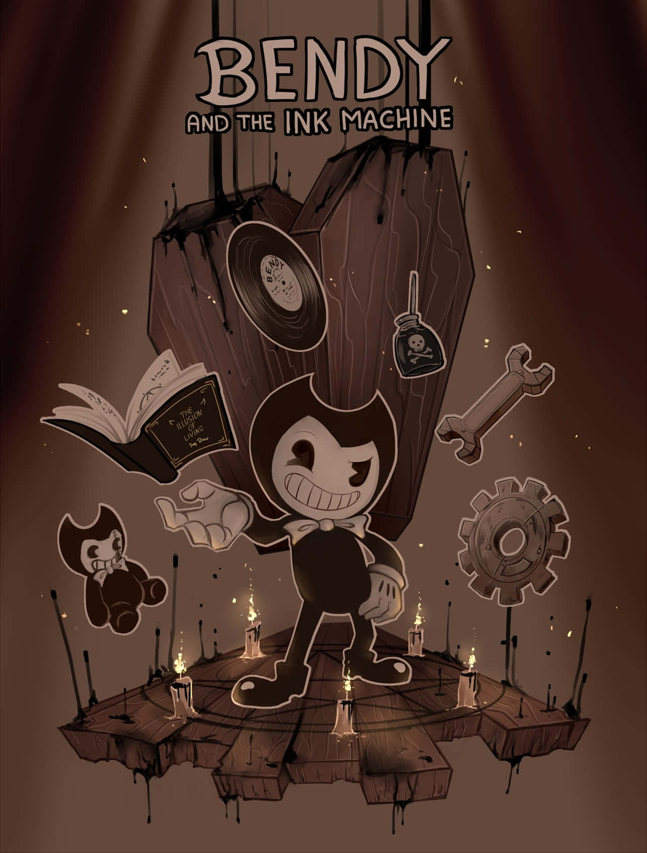 Bendy Strikes A Pose In An Eerie Vintage Cartoon Setting Wallpaper