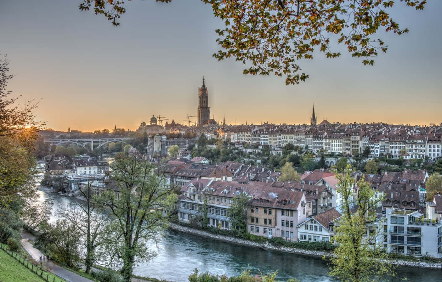 Bern Sunset Over Aare River Wallpaper