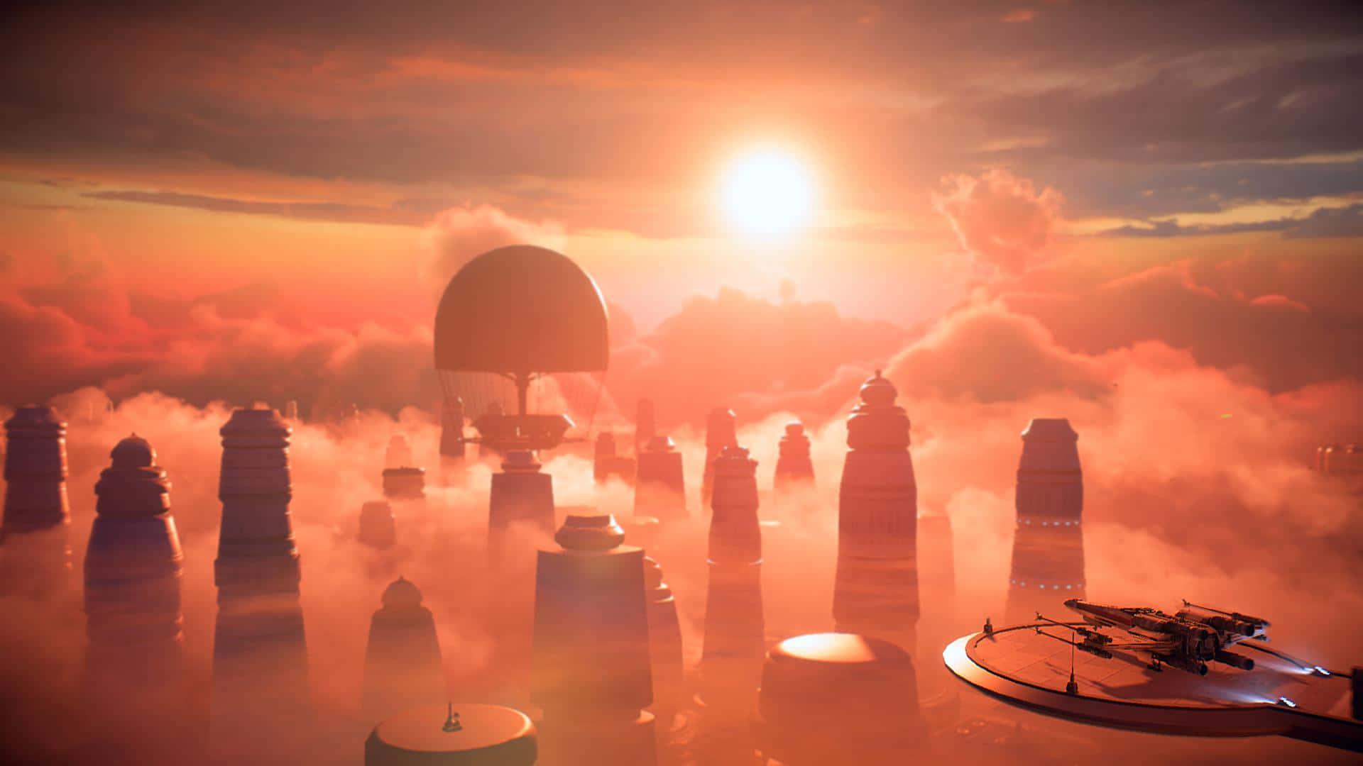 Bespin Cloud City As Seen From Tatooine - A Stunning Sci-fi Landscape Wallpaper