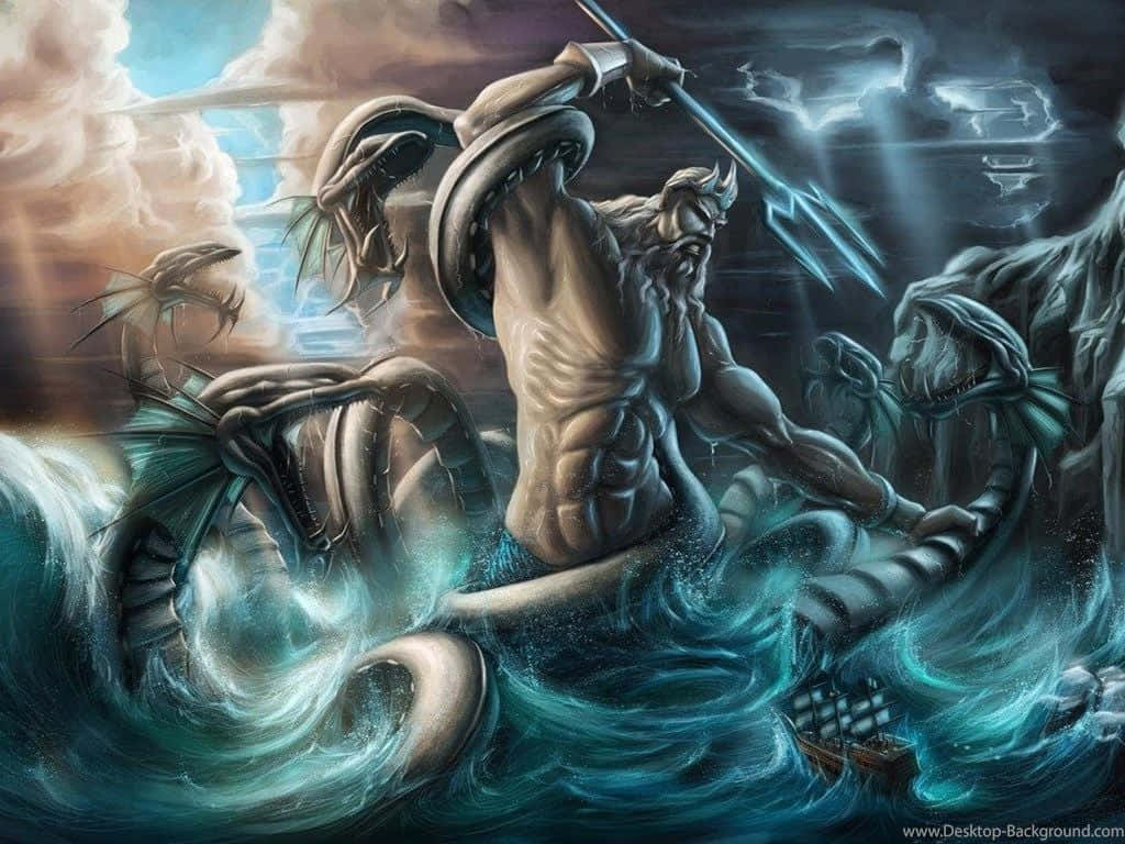 Best Greek Mythology Water Man Sword Painting Wallpaper