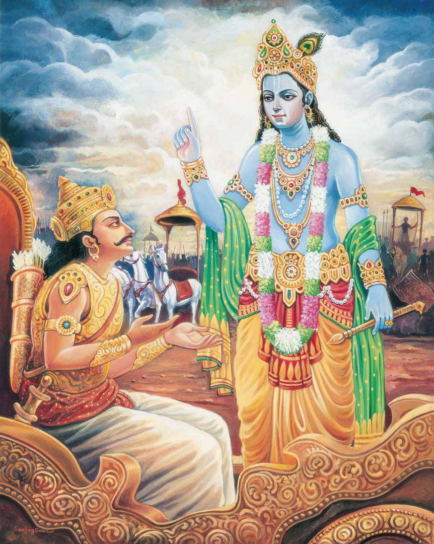 Bhagavad Gita Arjun And Krishna Graphic Art Wallpaper