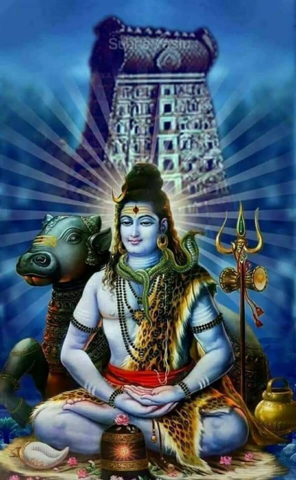 Bholenath Hd Shiva Lotus Pose Nandi Bull Wallpaper