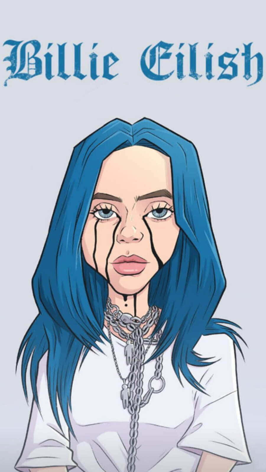 Billie Eilish Cartoon Sad Expression Wallpaper