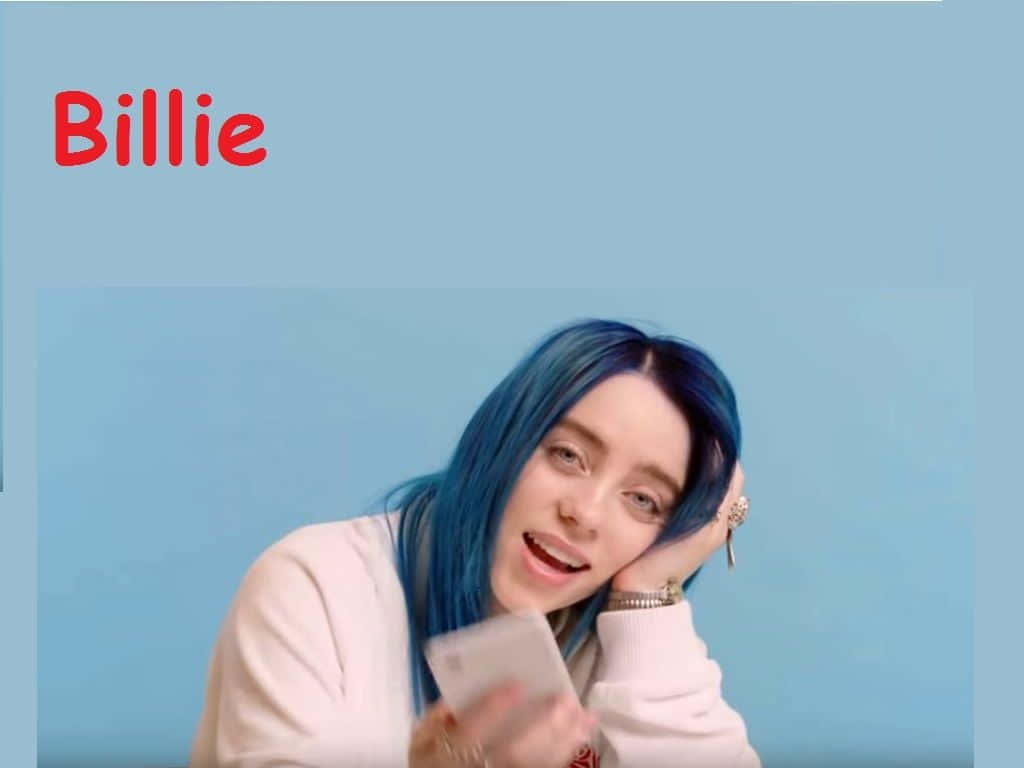 Billie Eilish Embracing Her Smile And Looking Content Wallpaper