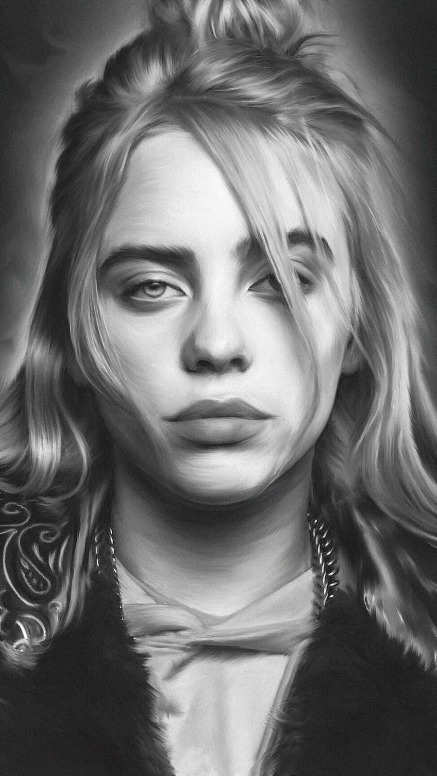 Billie Eilish Monochrome Portrait Wallpaper