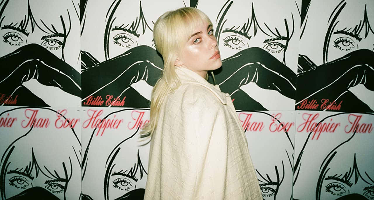 Billie Eilish On Her Laptop Wallpaper