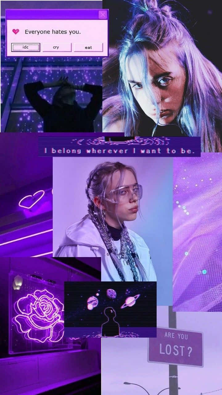 Billie Eilish Purple Inspired Moodboard Wallpaper