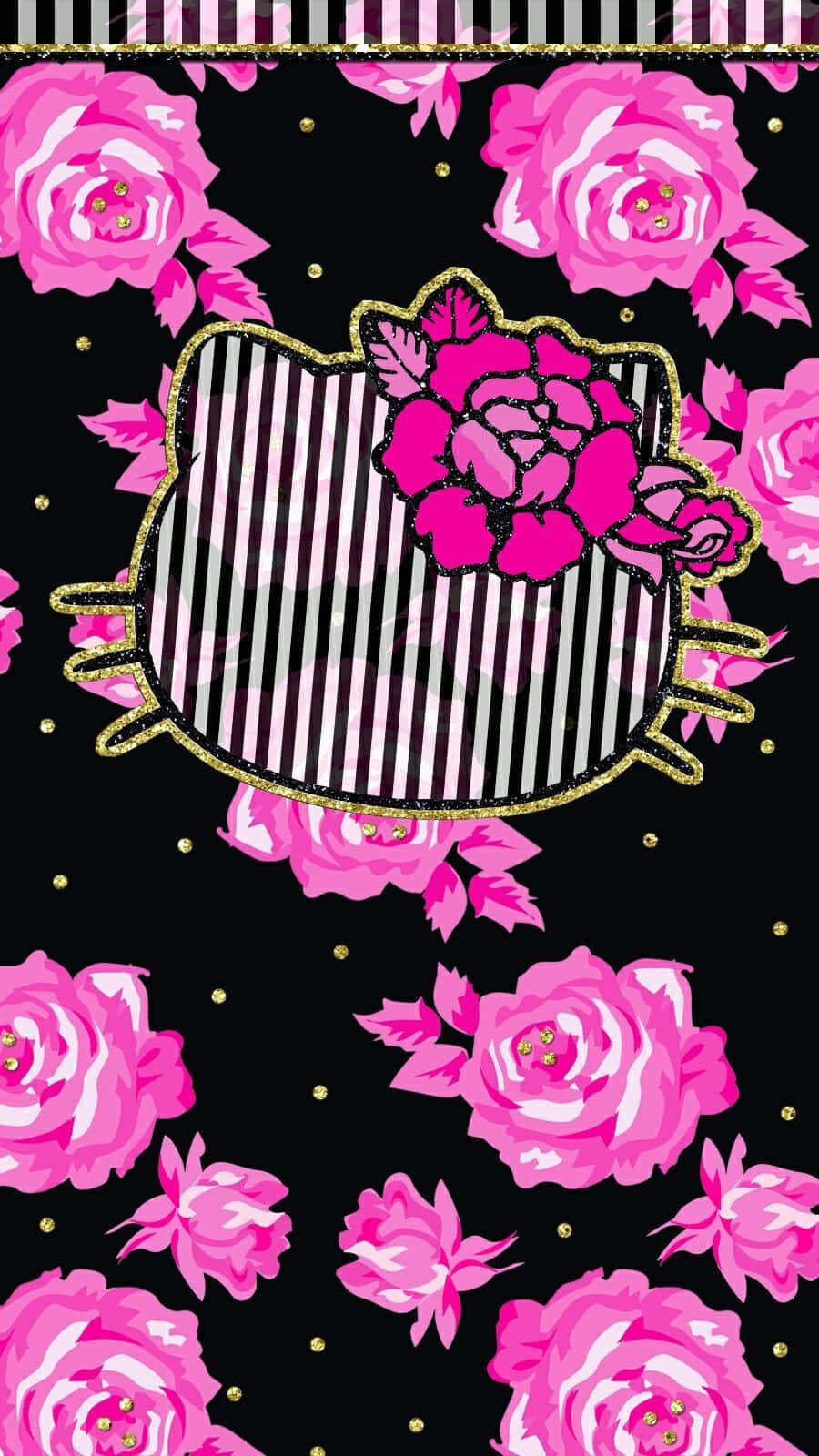 Black And Pink Iphone Hello Kitty And Roses Wallpaper