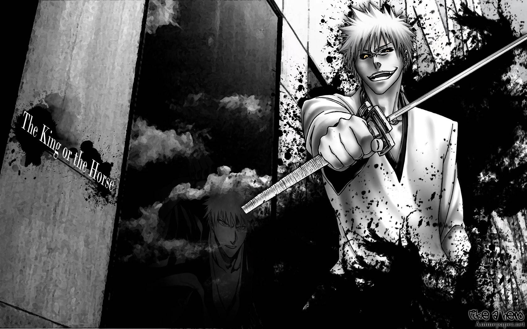 Black And White Anime Boy Holding Samurai Wallpaper